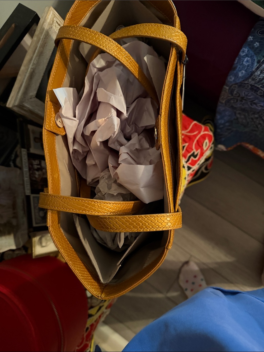Brahmin Mustard Yellow /Orange Textured Tote with Hang Tag - Picture 5 of 12